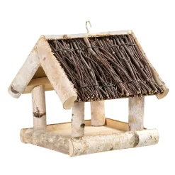 Vogelhaus Birke Mit Reisigdach, FSC®-Holz, Naturfarben, Ca. 25 X 26 X 26 Cm