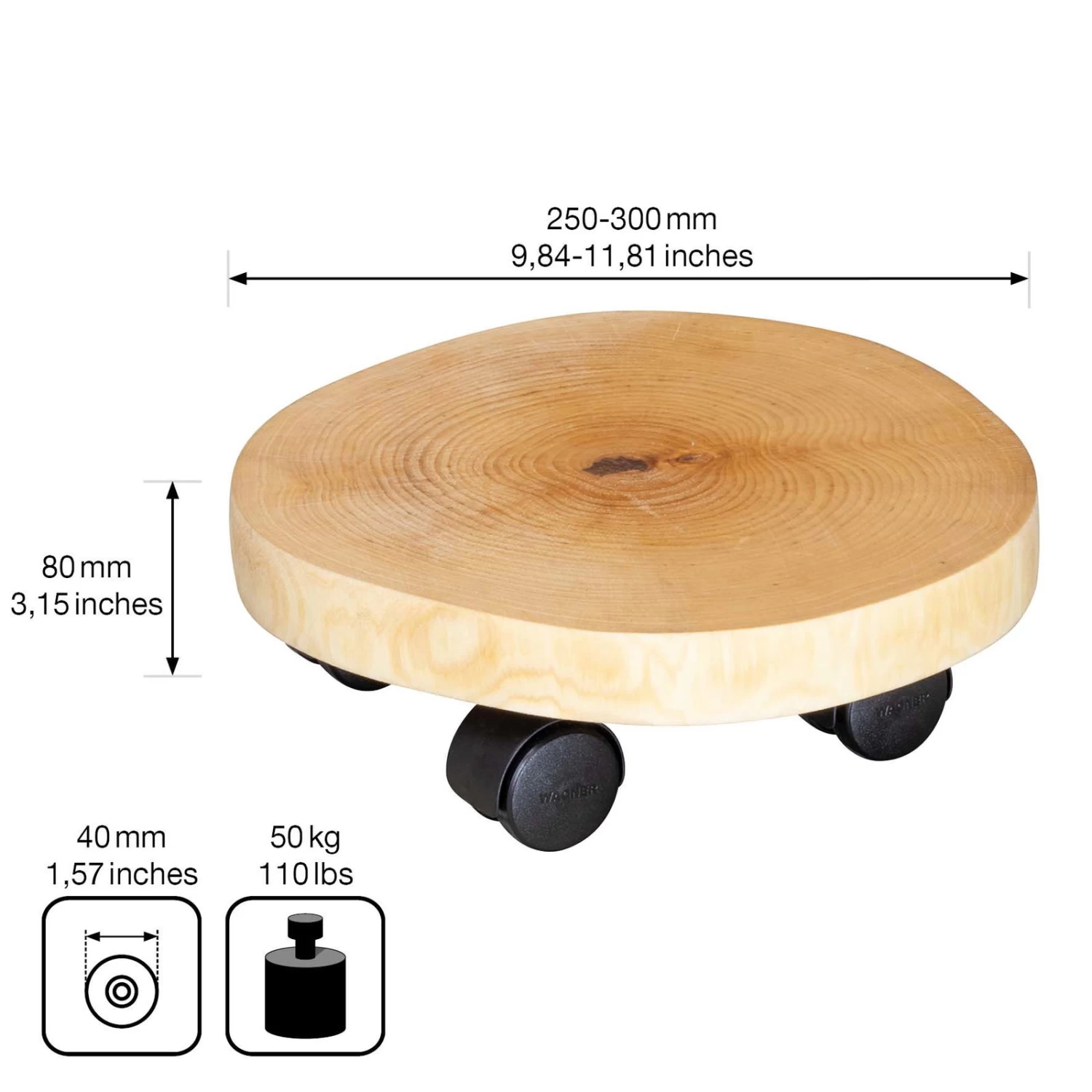 Multi Roller GH0268, Tragkraft 50 Kg, Natur, Ø 25-30 Cm 3 Multi Roller GH0268, Tragkraft 50 Kg, Natur, Ø 25-30 Cm – Bild 3