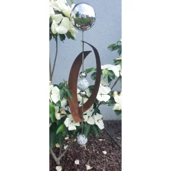 Beetstecker Deimos Aus Edel-/Cortenstahl Mit 4 Kugeln/Stab, Granit In Weiß, Maße 145 X 21 X 19,5 Cm