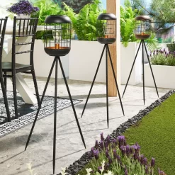 Solarlaterne 'Lighthouse', Schwarz, Metall, Höhe 92 Cm