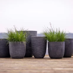 Pflanzgefäß 'Smooth', Grau, Ø 35 X H 34 Cm -Gartenserien Geschäft 3210104122 3210104123 3210104124 3210104125 pflanzgefaess rib smooth 116915