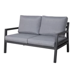 4-teilige Lounge-Gruppe 'Piazza', Tisch Mit Glasplatte, Inklusive Auflagen -Gartenserien Geschäft 3910302532 Alu Loungergruppe Piazza 4tlg schwarz inkl Kissen grau Tisch mit Glasplatte3 74482