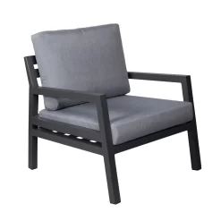 4-teilige Lounge-Gruppe 'Piazza', Tisch Mit Glasplatte, Inklusive Auflagen -Gartenserien Geschäft 3910302532 Alu Loungergruppe Piazza 4tlg schwarz inkl Kissen grau Tisch mit Glasplatte4 74481