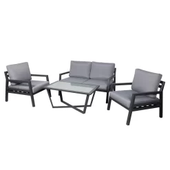 4-teilige Lounge-Gruppe 'Piazza', Tisch Mit Glasplatte, Inklusive Auflagen