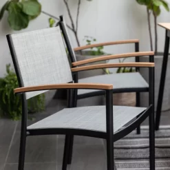 Stapelsessel 'Vera', Mattschwarz/birkengrau, Ca. 83 X 55 X 55 Cm -Gartenserien Geschäft 3910302710 Alu Stapelsessel Vera matt schwarz Textilen birkengrau 21 3 119302