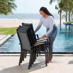 Stapelsessel 'Panama', Schwarz/grau, Ca. 100 X 65 X 62 Cm -Gartenserien Geschäft 3910302712 Alu Stapelstuhl Panama schwarz Textilen 3D mesh grau 3 119337