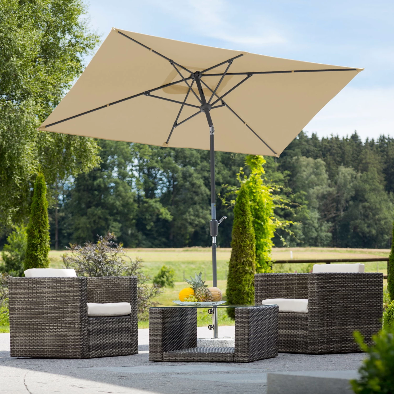 Mittelstockschirm 'Tunis', Ca. 270 X 150 Cm, Natur 1 Mittelstockschirm 'Tunis', Ca. 270 X 150 Cm, Natur