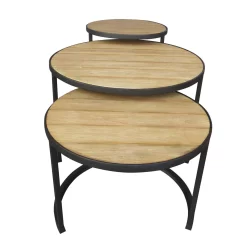 Beistelltisch 'Nestling', Schwarz, Natur -Gartenserien Geschäft 3910801532 Beistelltisch Nestling 3er Set Stahlgestell Belattung FSC Akazie 4 102344