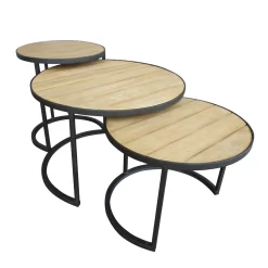 Beistelltisch 'Nestling', Schwarz, Natur -Gartenserien Geschäft 3910801532 Beistelltisch Nestling 3er Set Stahlgestell Belattung FSC Akazie 5 102345