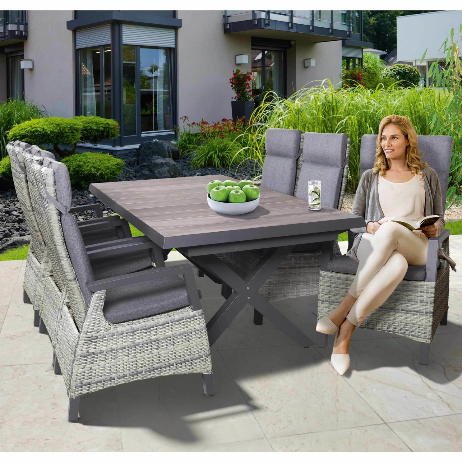 Geflechtsessel Bremen, Hellgrau/braun, Verstellbare Rückenlehne 3 Geflechtsessel Bremen, Hellgrau/braun, Verstellbare Rückenlehne – Bild 3