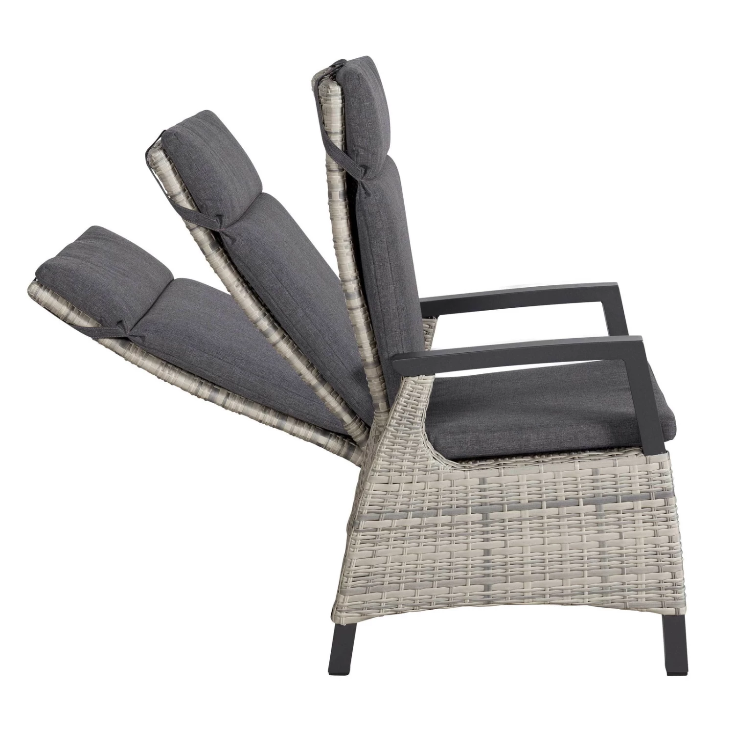 Geflechtsessel Bremen, Hellgrau/braun, Verstellbare Rückenlehne 2 Geflechtsessel Bremen, Hellgrau/braun, Verstellbare Rückenlehne – Bild 2